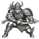 Combine a Viking warrior with a mechanical arm holding a gun, symbolizing the fusion of ancient and modern technologies tattoo design idea