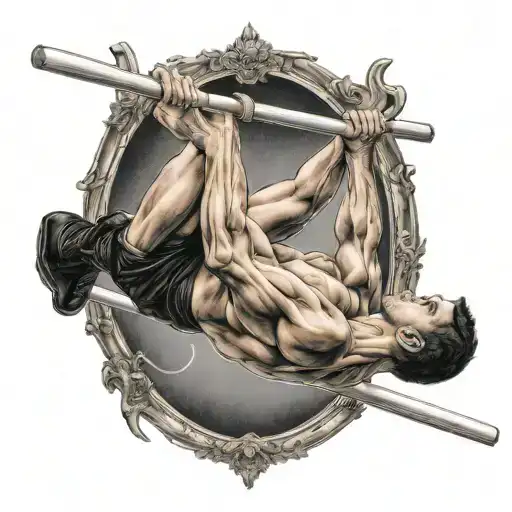 men's gymnastics horizontal bar with real person tattoo design idea