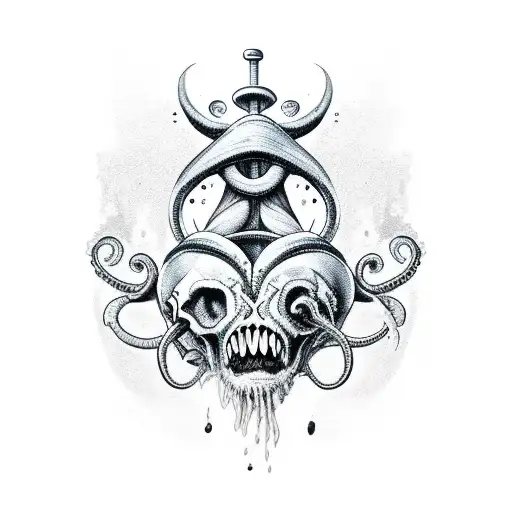 Kraken skull ship tattoo design idea