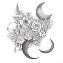 A crescent moon made of flowers with an arrow through it tattoo design idea