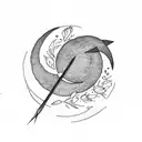 A crescent moon made of flowers with an arrow through it tattoo design idea