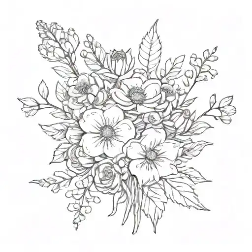 small flower bouquet with the earth, flowers of April, June, July, March, and August and October tattoo design idea