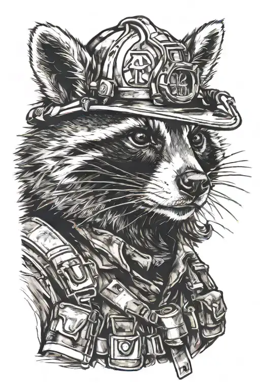 firefighter raccoon  tattoo design idea