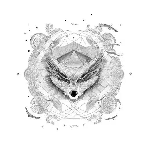 A surrealistic depiction of a nature-inspired rave party, with animals, plants, and futuristic elements tattoo design idea