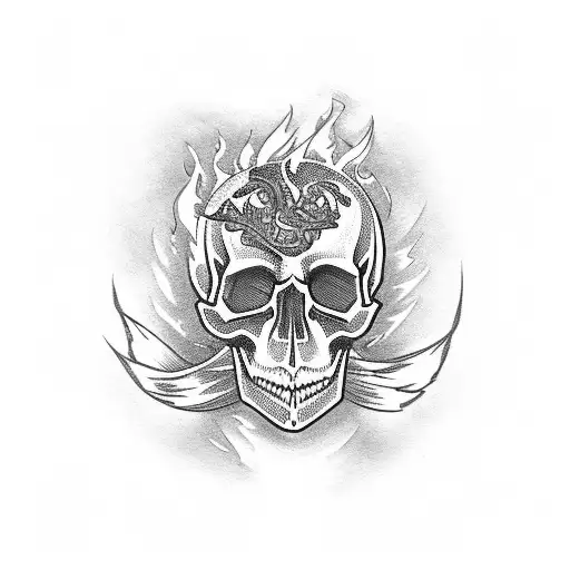 skull eith flames tattoo design idea
