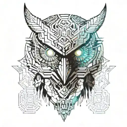 half oni mask half owl face tattoo design idea