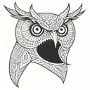 half oni mask half owl face tattoo design idea