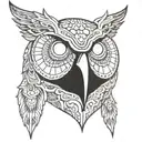 half oni mask half owl face tattoo design idea