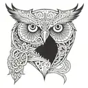 half oni mask half owl face tattoo design idea