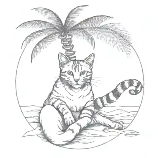 orange cat relaxing on the beach  tattoo design idea