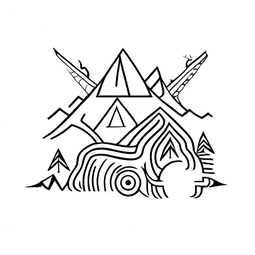 A minimalist tattoo of a traveler exploring a mysterious forest tattoo design idea