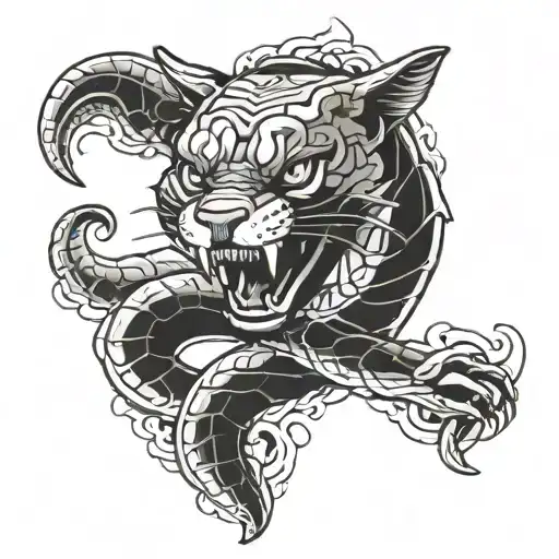 cat bite bone snake tattoo design idea