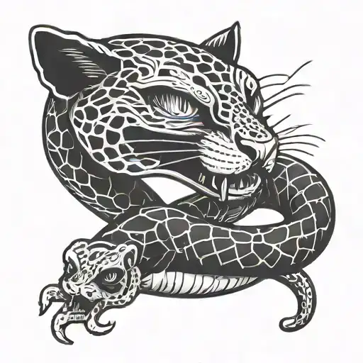 cute cat bite bone snake  tattoo design idea