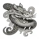 cute cat bite bone snake  tattoo design idea