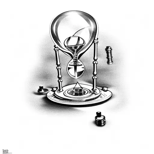 A broken hourglass being repaired with mechanical parts tattoo design idea