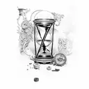 A broken hourglass being repaired with mechanical parts tattoo design idea
