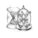 A broken hourglass being repaired with mechanical parts tattoo design idea