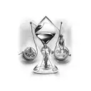 A broken hourglass being repaired with mechanical parts tattoo design idea