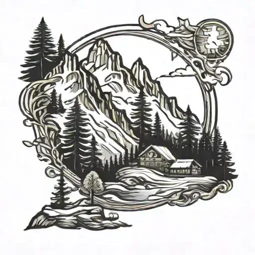 mountains and Forrest PNW Forest band tattoo design idea