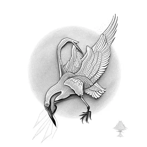 neo traditional crane tattoo design idea