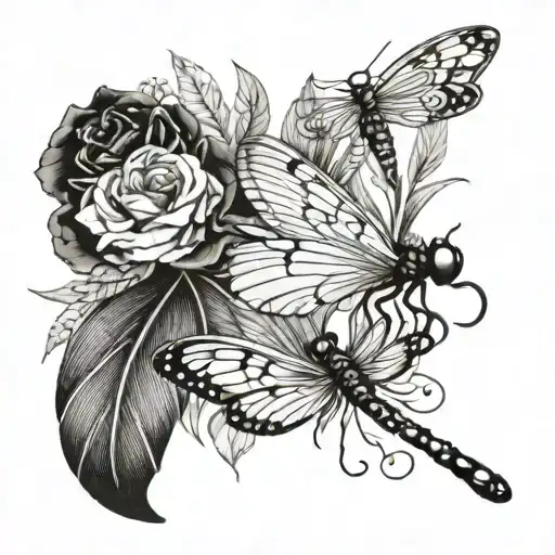 Feather Dragonfly Butterfly tattoo design idea