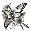 Feather Dragonfly Butterfly tattoo design idea