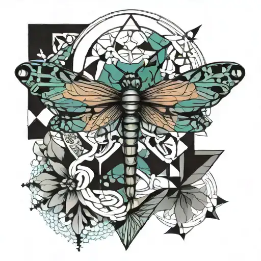 geometric Mandela dragonfly tattoo design idea