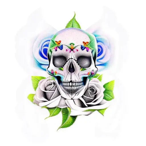 Butterfly skull roses tattoo design idea