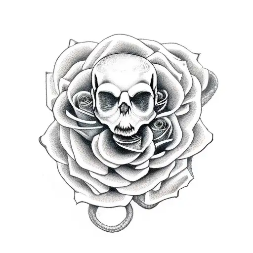 Snake skull roses tattoo design idea