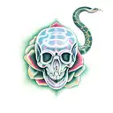Snake skull roses tattoo design idea