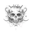 Snake skull roses tattoo design idea