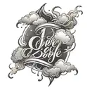 script font surrounded by clouds fire rain tattoo design idea