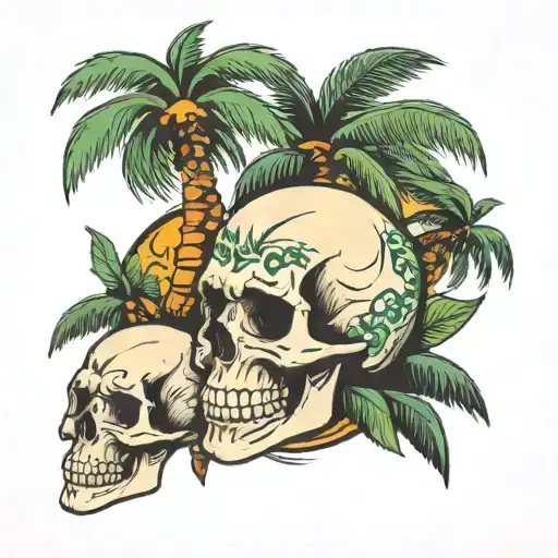 palm tree and skull tattoo design idea