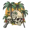 palm tree and skull tattoo design idea
