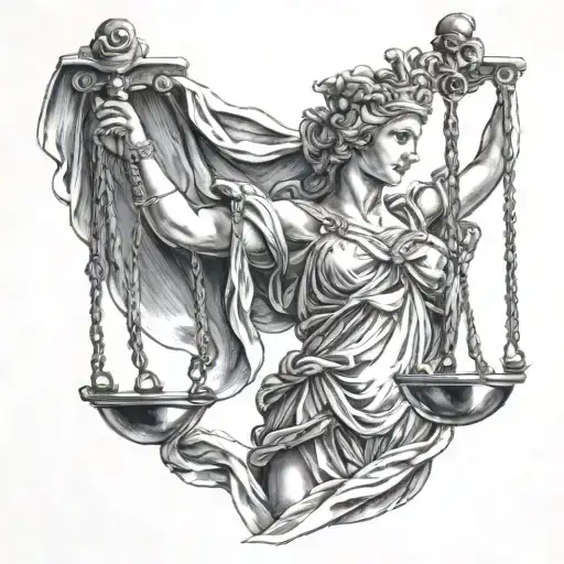 lady justice being pulled down by ropes tattoo design idea