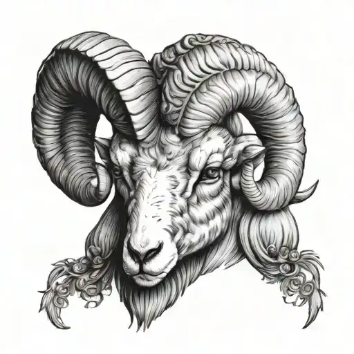 a head of a ram surrounded by heathens tattoo design idea