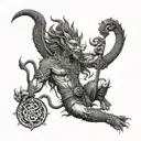 based on Hindu  mythology and should containing god winning over devil  tattoo design idea