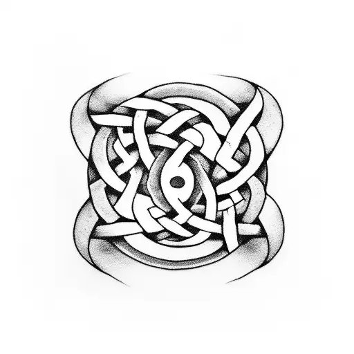 simple black and white tattoo of circular celtic dara knot in the style of the cover of the New Model Army album thunder tattoo design idea