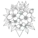 larkspur cosmos violet bouquet inside triangle tattoo design idea