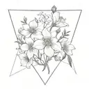 larkspur cosmos violet bouquet inside triangle tattoo design idea