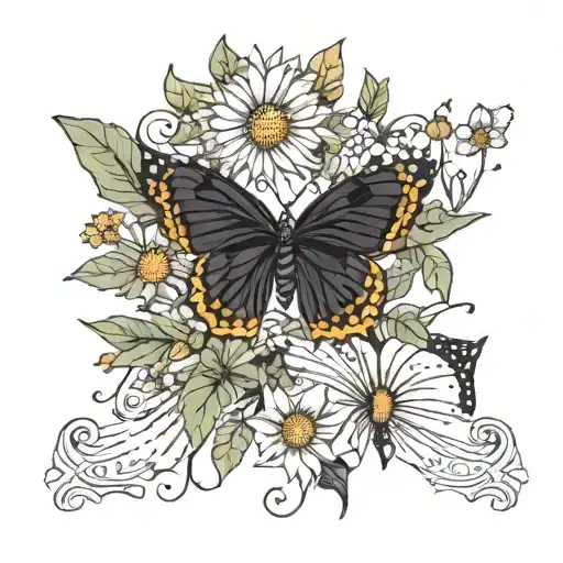 aster and dandelion with butterfly's wings vivid tattoo design idea