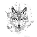 Wolf and skull in a celestial theme tattoo design idea