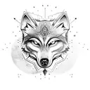Wolf and skull in a celestial theme tattoo design idea