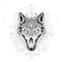 A wolf skull surrounded by intricate dotwork patterns tattoo design idea