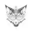 A wolf skull surrounded by intricate dotwork patterns tattoo design idea