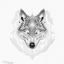A wolf skull surrounded by intricate dotwork patterns tattoo design idea