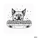 A sleeping dog with a chocolate bar in its mouth tattoo design idea