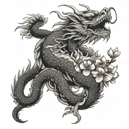 Japanese dragon cherry blossom tattoo design idea