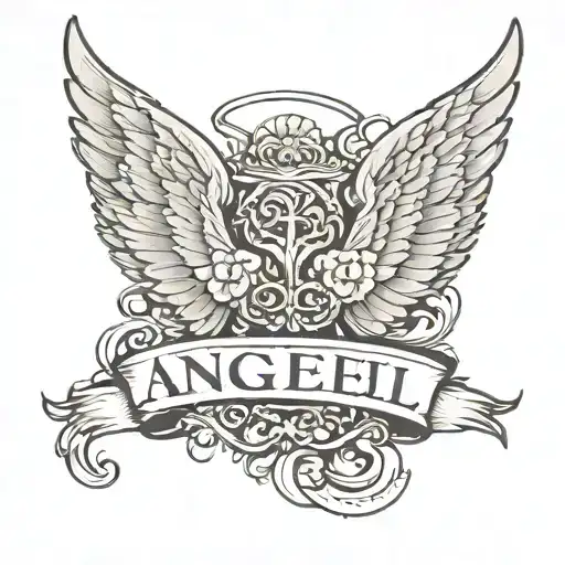 angel wings with name tattoo design idea