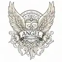 angel wings with name tattoo design idea